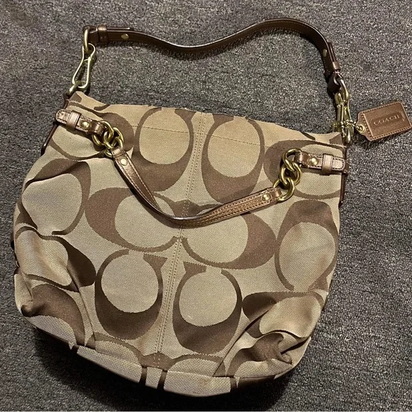 Coach 24CM Signature Khaki Brown Duffle Shoulder Bag Handbag F15067 Leather - Picture 4 of 16